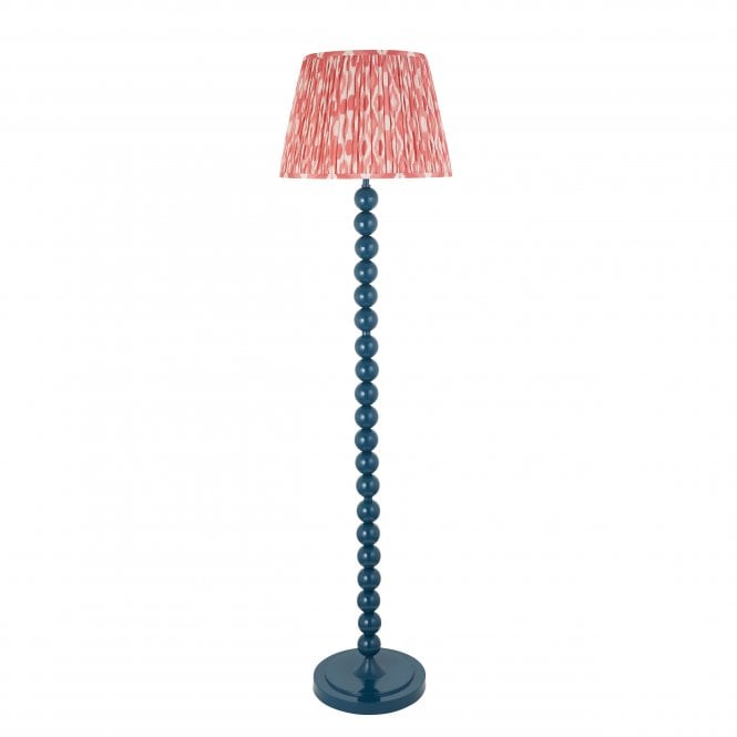 Higgledy Marlin Blue Floor Lamp with Ikat Shade in Coral Pink