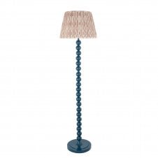 blue floor lamp with neutral ikat pattern tapered shade
