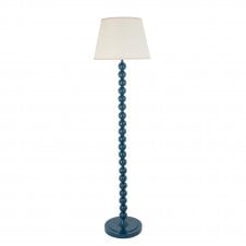 blue floor lamp with white tapered shade