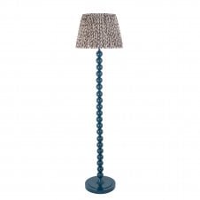 blue table lamp with grey leaf pattern tapered shade