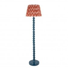 blue floor lamp with orange zigzag pattern shade