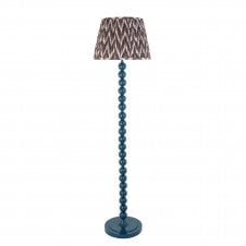 blue floor lamp with grey zigzag pattern tapered shade