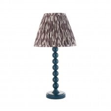 blue table lamp with grey ikat pattern tapered shade