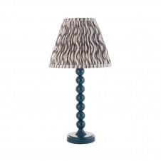 blue table lamp with grey ripple pattern tapered shade