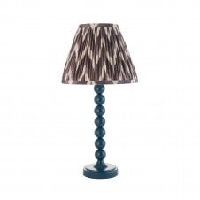 blue table lamp with grey zigzag pattern tapered shade