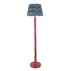pink floor lamp with ikat pattern blue shade
