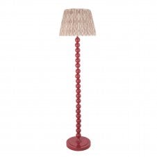 pink floor lamp with neutral ikat pattern tapered shade