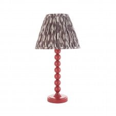 pink table lamp with grey ikat pattern tapered shade