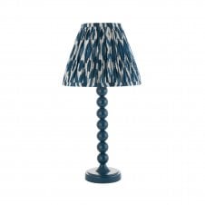 blue table lamp with ikat pattern tapered shade