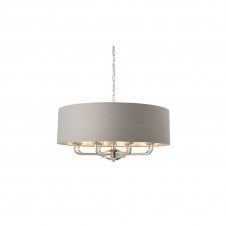HIGHCLERE 8 Light Ceiling Pendant Nickel with Charcoal Wraparound Drum Shade