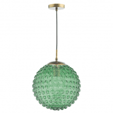 Bronze Suspension With Green Hobnail Glass Globe Shade