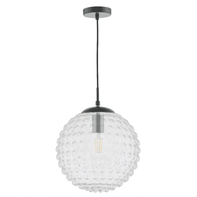 Hobnail Pendant Matt Black & Clear Glass