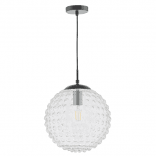 Matt Black Suspension With Clear Hobnail Glass Globe Shade