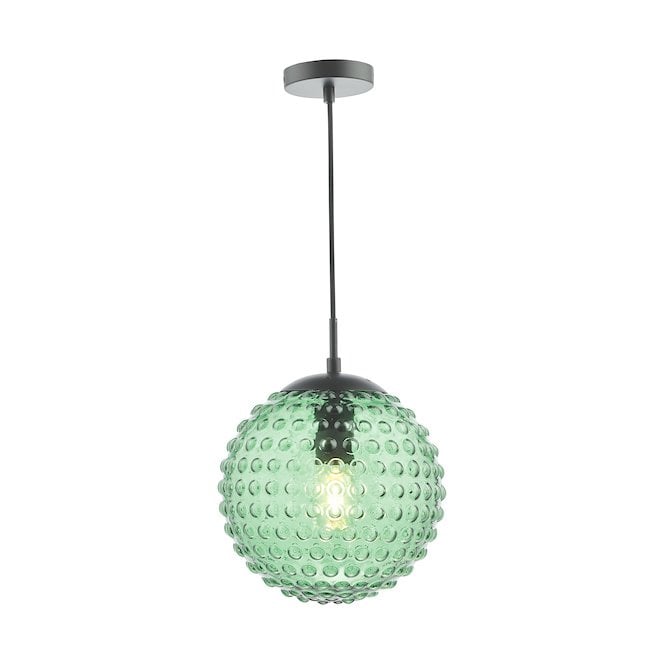 Hobnail Pendant Matt Black & Green Glass