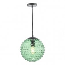 Matt Black Suspension With Green Hobnail Glass Globe Shade