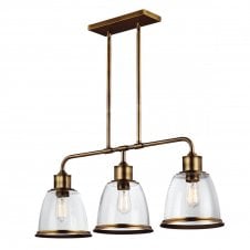 HOBSON 3 light island chandelier in aged brass with seeded glass shades