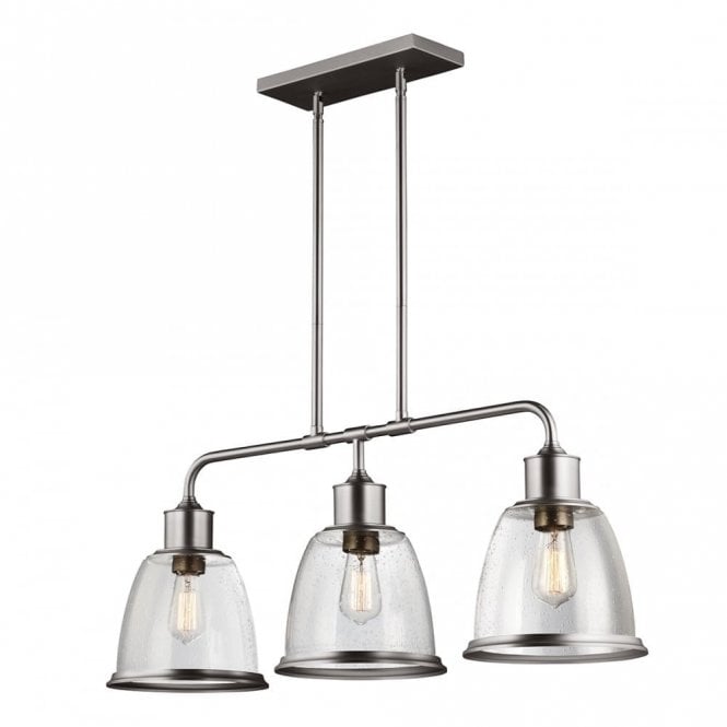 HOBSON 3 light island chandelier in polished nickel with seeded glass shades