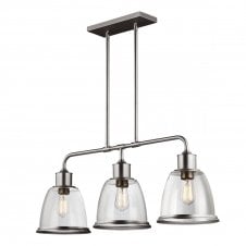 HOBSON 3 light island chandelier in polished nickel with seeded glass shades