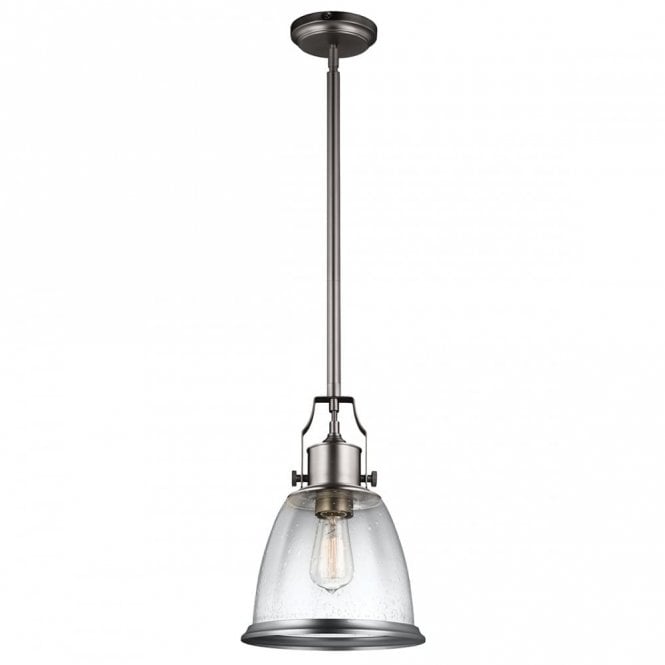 HOBSON industrial style satin nickel pendant with clear seeded glass