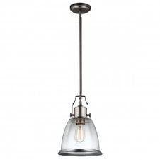 HOBSON industrial style satin nickel pendant with clear seeded glass