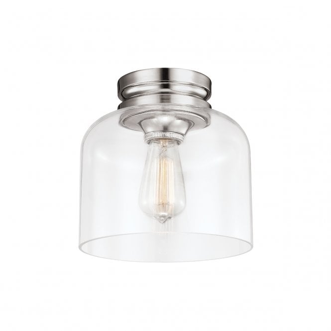 HOUNSLOW flush ceiling light in nickel with glass shade