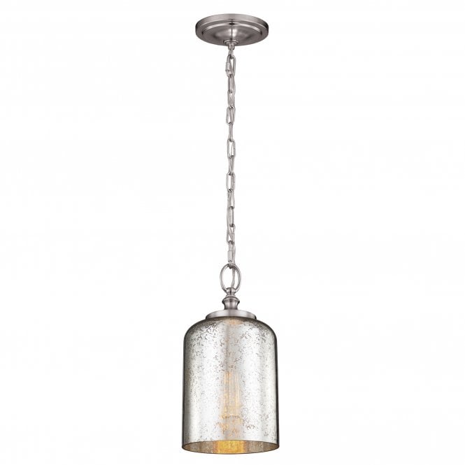 HOUNSLOW mini ceiling pendant in brushed steel with mercury glass shade