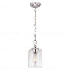 clear glass ceiling pendant with brushed steel chain suspension
