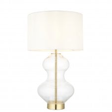 HOURGLASS Table Lamp in Satin Brass with Clear Glass