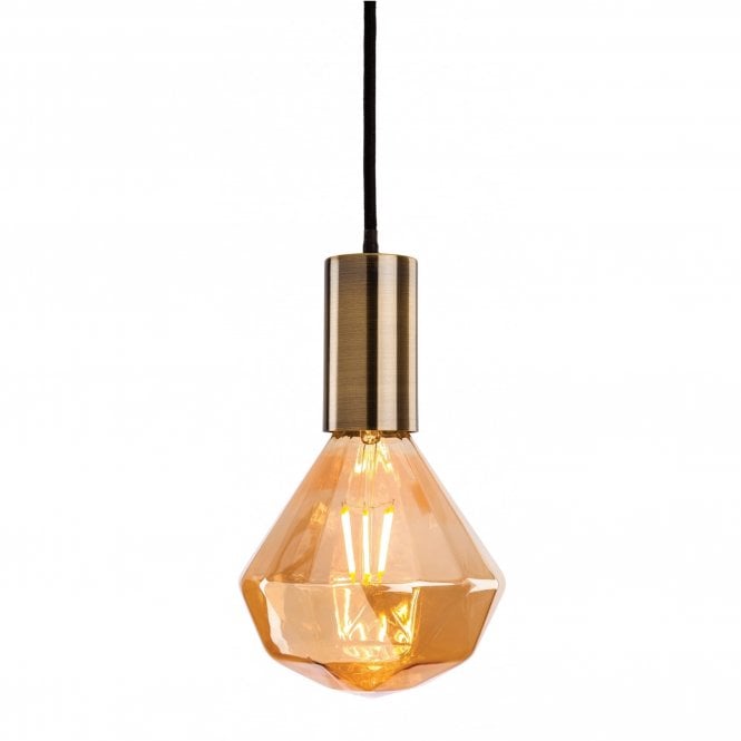 HUDSON antique brass ceiling pendant with angular amber glass LED bulb **Last One**