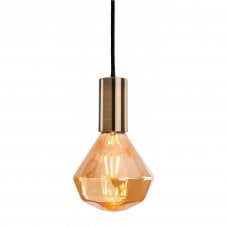 HUDSON antique brass ceiling pendant with angular amber glass LED bulb **Last One**