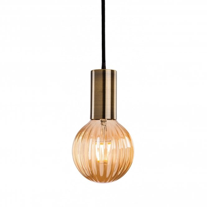 HUDSON antique brass ceiling pendant with decorative amber glass LED bulb