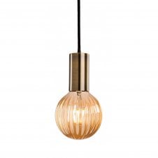 HUDSON antique brass ceiling pendant with decorative amber glass LED bulb