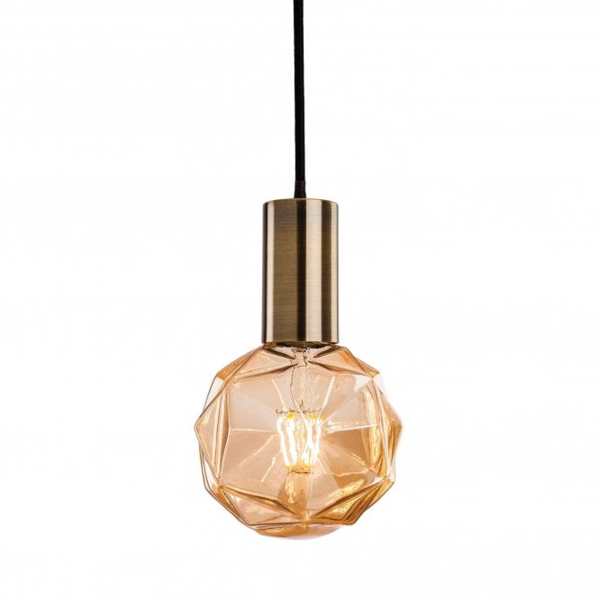 HUDSON antique brass ceiling pendant with geometric amber glass LED bulb **Last One**