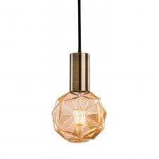HUDSON antique brass ceiling pendant with geometric amber glass LED bulb **Last One**