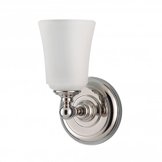 HUGUENOT LAKE modern classic polished chrome bathroom wall light with opal glass shade
