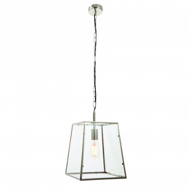 HURST box lantern ceiling pendant in bright nickel finish with clear glass