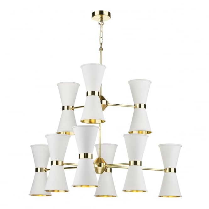 HYDE 18 light ceiling light in arctic white with brass metalwork
