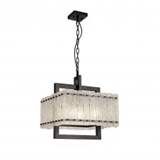 ICESTIX 5 Light Ceiling Pendant in Black With Crystal Sand Artistic Glass
