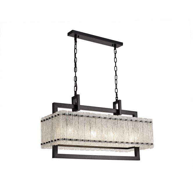 ICESTIX 8 Light Ceiling Pendant Bar in Black With Crystal Sand Artistic Glass