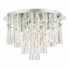 5 Light Flush Ceiling Light in Polished Chrome with Crystal