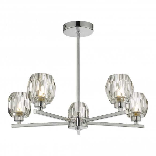 IDINA modern 5 light ceiling light in chrome with cut glass shades