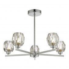 IDINA modern 5 light ceiling light in chrome with cut glass shades