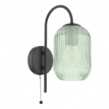 Black Wall Light & Green Ribbed Glass Shade