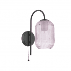 IDRA Black Wall Light & Pink Ribbed Glass Shade