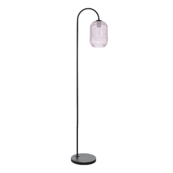 IDRA Floor Lamp Satin Black & Ribbed Pink Glass Shade