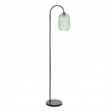 Satin Black Floor Lamp & Green ribbed Glass Shade