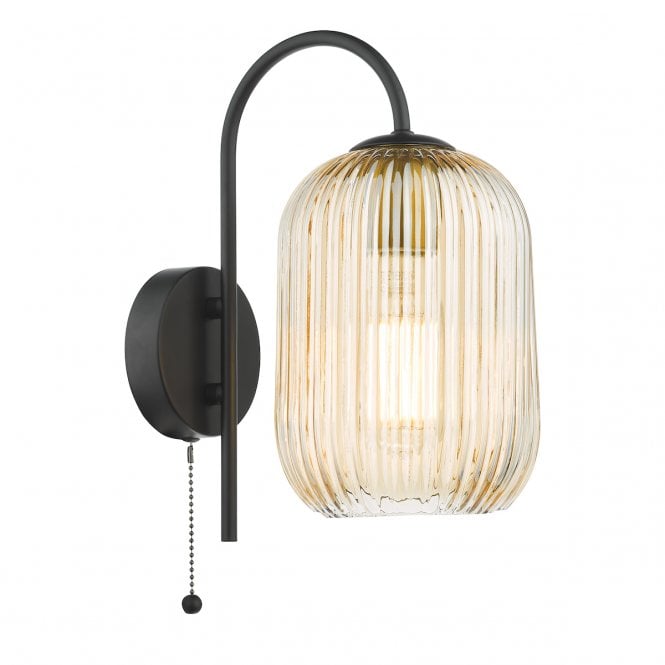 IDRA Wall Light | Black & Champagne Ribbed Glass