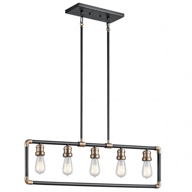 IMAHN 5 light industrial black and brass island pendant