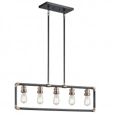 IMAHN 5 light industrial black and brass island pendant