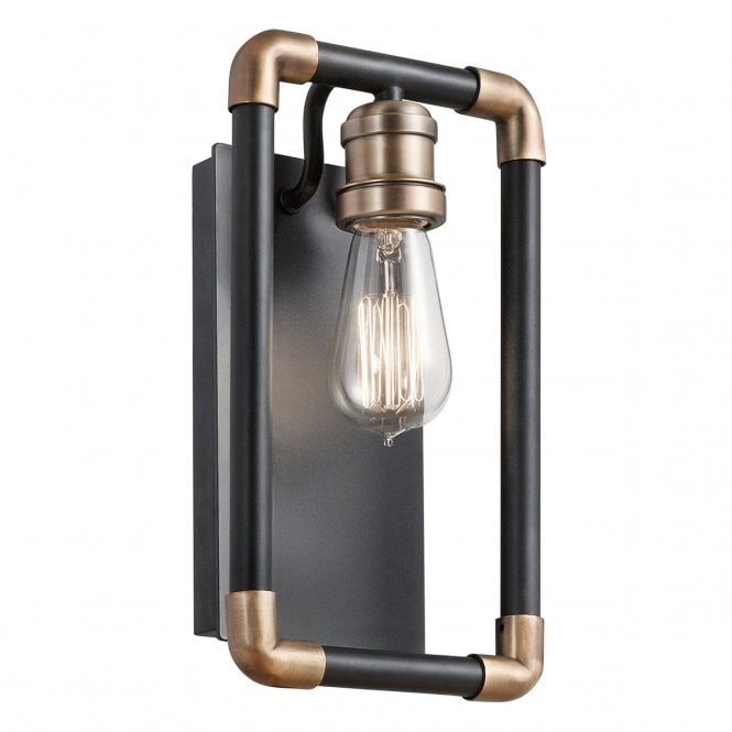 IMAHN minimalist industrial black and brass pipework wall light